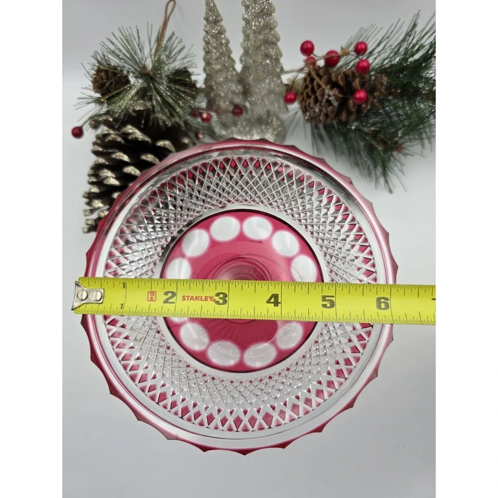Vintage Cranberry Flash Glass Compote 6